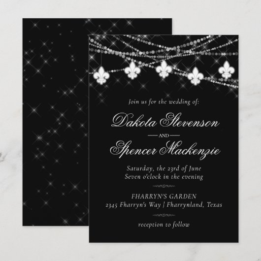 Fleur de Lis Charcoal Lights | Minimale bruiloft Kaart (Voorkant / Achterkant)