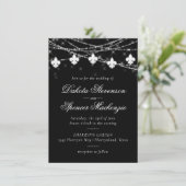Fleur de Lis Charcoal Lights | Minimale bruiloft Kaart (Staand voorkant)