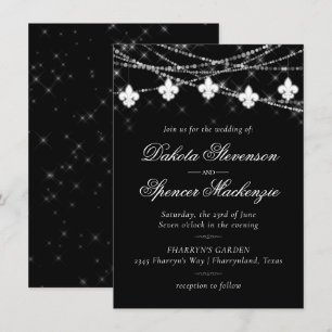 Fleur de Lis Charcoal Lights   Minimale bruiloft Kaart