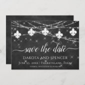 Fleur de Lis Charcoal Lights | Minimale bruiloft Save The Date (Voorkant / Achterkant)
