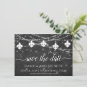 Fleur de Lis Charcoal Lights | Minimale bruiloft Save The Date (Staand voorkant)