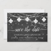 Fleur de Lis Charcoal Lights | Minimale bruiloft Save The Date (Voorkant)