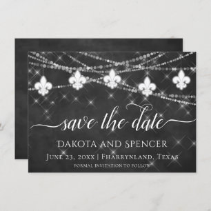 Fleur de Lis Charcoal Lights   Minimale bruiloft Save The Date