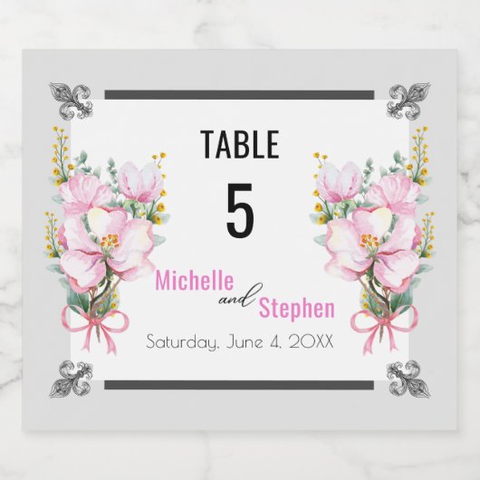 Fleur de lis / Cherry Blossom Table Number Champag Sparkling Wijnetiket (Enkel label)