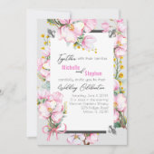 Fleur de lis / Cherry Blossom Wedding Invite Kaart (Voorkant)