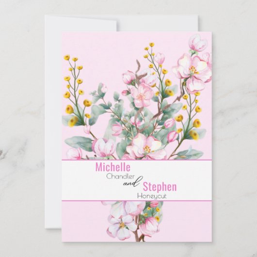 Fleur de lis / Cherry Blossom Wedding Invite Kaart (Achterkant)