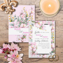Fleur de lis / Cherry Blossom Wedding Invite