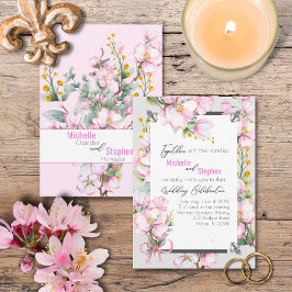 Fleur de lis / Cherry Blossom Wedding Invite Kaart