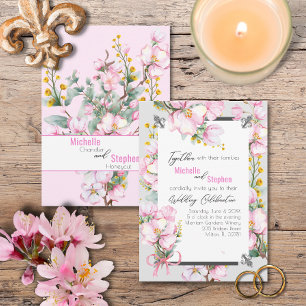 Fleur de lis / Cherry Blossom Wedding Invite Kaart