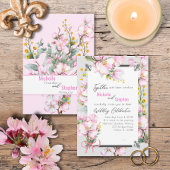 Fleur de lis / Cherry Blossom Wedding Invite Kaart