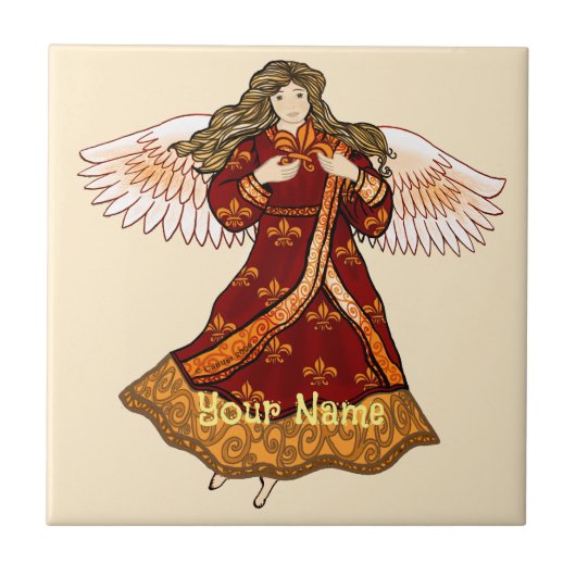 Fleur de lis Christelijke engel Tegeltje (Voorkant)