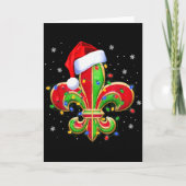 Fleur De Lis Christmas Ornament With Santa Hat Xma Kaart (Voorkant)