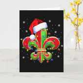 Fleur De Lis Christmas Ornament With Santa Hat Xma Kaart (Gele Bloem)