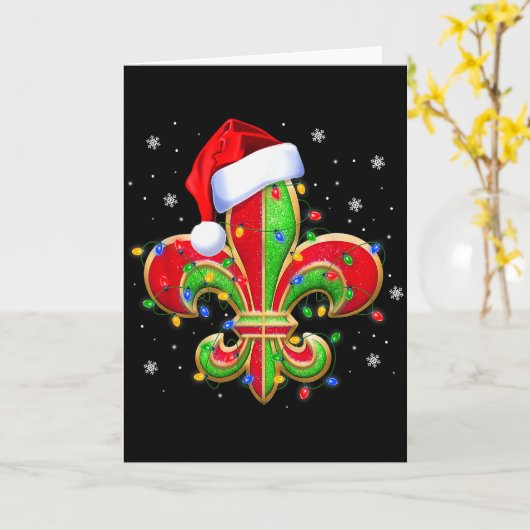 Fleur De Lis Christmas Ornament With Santa Hat Xma Kaart (Gele Bloem)