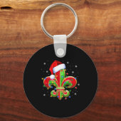 Fleur De Lis Christmas Ornament With Santa Hat Xma Sleutelhanger (Voorkant)