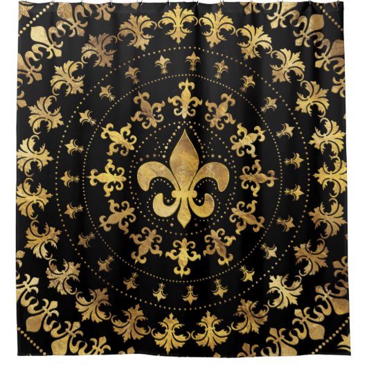 Fleur-de-lis - cirkelvormige versiering - Goud en  Douchegordijn (Voorkant)