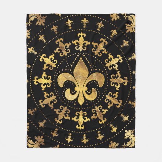 Fleur-de-lis - cirkelvormige versiering - Goud en  Fleece Deken (Voorkant)