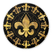Fleur-de-lis - cirkelvormige versiering - Goud en Keramische Knop (Voorkant)