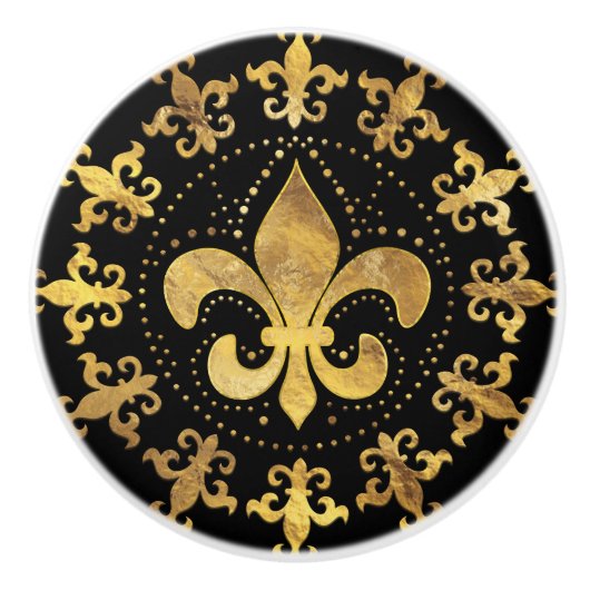 Fleur-de-lis - cirkelvormige versiering - Goud en  Keramische Knop (Voorkant)