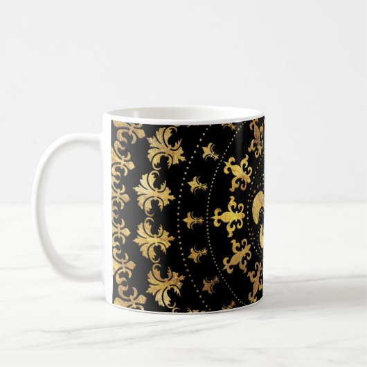 Fleur-de-lis - cirkelvormige versiering - Goud en  Koffiemok (Links)