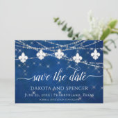 Fleur de Lis Classic Blue Lights | Joodhuwelijk Save The Date (Staand voorkant)