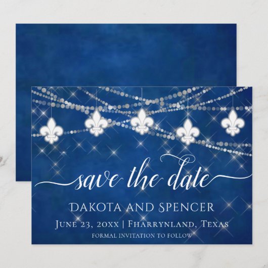 Fleur de Lis Classic Blue Lights | Joodhuwelijk Save The Date (Voorkant / Achterkant)