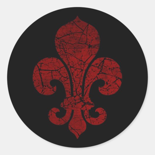 fleur-de-lis-cracked_red ronde sticker (Voorkant)