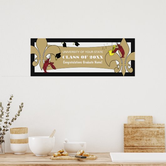 Fleur de Lis Crawfish Afstuderen Banner Poster (Keuken)
