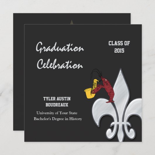 Fleur de Lis Crawfish Afstuderen (zwart) Kaart (Voorkant / Achterkant)