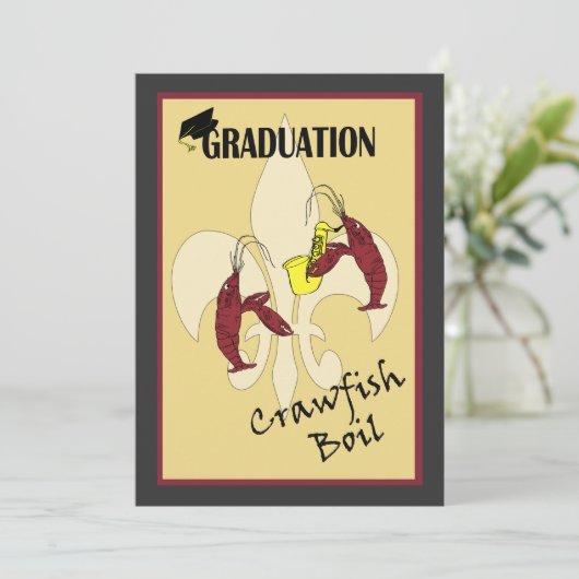 Fleur de Lis Crawfish Boil Afstuderen Invitation Kaart (Staand voorkant)