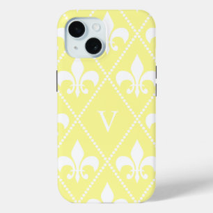 Fleur de Lis crème met monogram iPhone 15 Case