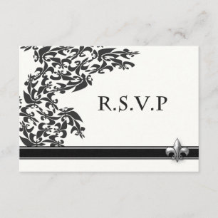 Fleur de Lis Damask Pattern Wedding RSVP Card Kaartje
