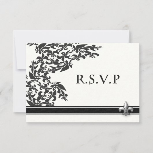 Fleur de Lis Damask Pattern Wedding RSVP Card Kaartje (Voorkant)