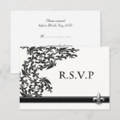 Fleur de Lis Damask Pattern Wedding RSVP Card Kaartje (Voorkant / Achterkant)