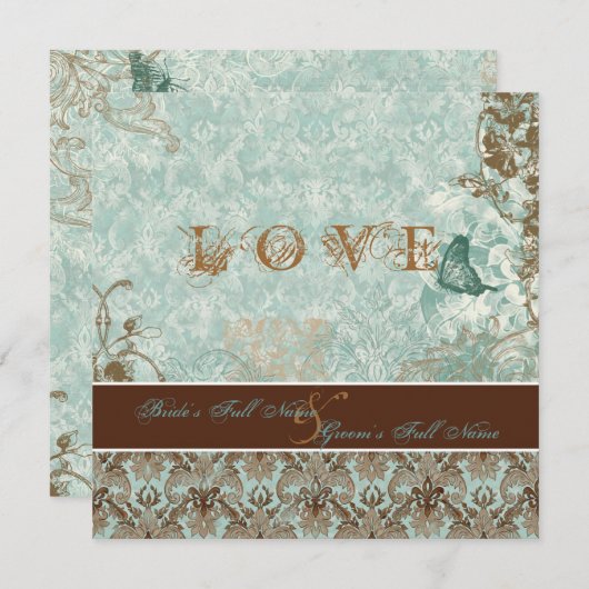 Fleur de Lis Damask - Uitnodigingen voor moderne b (Voorkant / Achterkant)