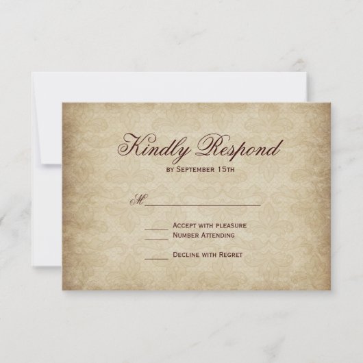  Fleur De Lis Damask Wedding RSVP-kaarten RSVP Kaartje (Voorkant)