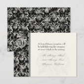 Fleur de Lis Damast - Zwart Uitnodigingskaart voor Informatiekaartje (Voorkant / Achterkant)