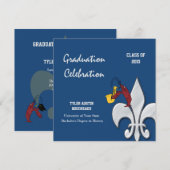 Fleur de Lis Dark Blue Crawfish Afstuderen Kaart (Voorkant / Achterkant)