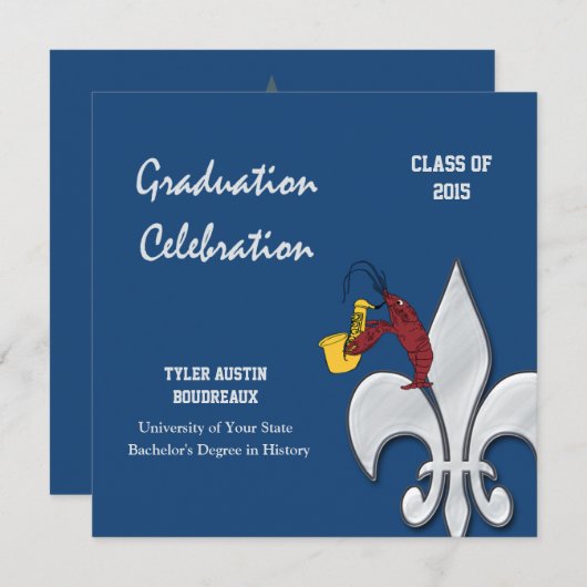 Fleur de Lis Dark Blue Crawfish Afstuderen Kaart (Voorkant / Achterkant)