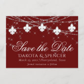 Fleur de Lis Dark Red Lights | Elegant Crimson Save The Date (Voorkant)