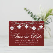 Fleur de Lis Dark Red Lights | Elegant Crimson Save The Date (Staand voorkant)