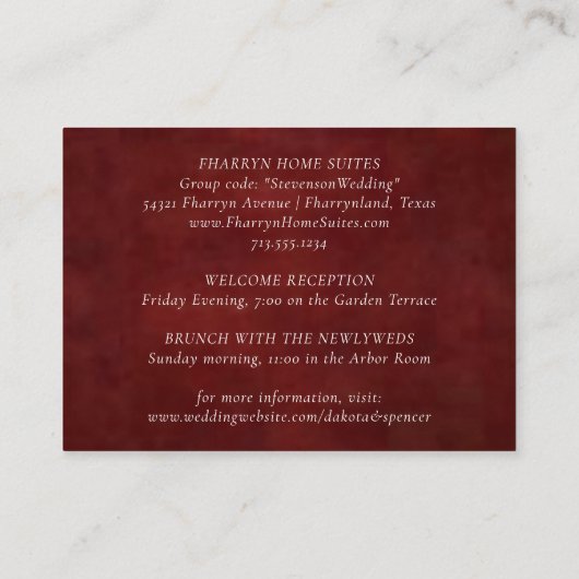 Fleur de Lis Dark Red Lights | Elegant Guest Info Informatiekaartje (Achterkant)