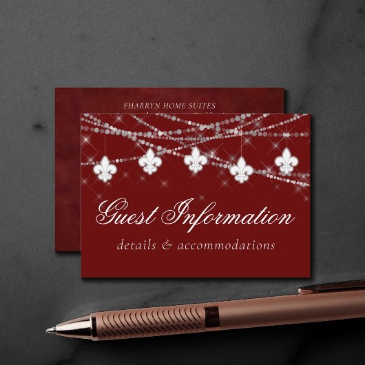 Fleur de Lis Dark Red Lights | Elegant Guest Info Informatiekaartje