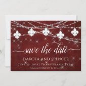 Fleur de Lis Dark Red Lights | Elegant Wedding Save The Date (Voorkant)