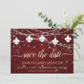 Fleur de Lis Dark Red Lights | Elegant Wedding Save The Date (Staand voorkant)