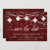 Fleur de Lis Dark Red Lights | Elegant Wedding Save The Date (Voorkant / Achterkant)