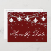 Fleur de Lis Dark Red Lights | Krimson Wedding Aankondigingskaart (Voorkant / Achterkant)