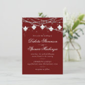 Fleur de Lis Dark Red Lights | Krimson Wedding Kaart (Staand voorkant)