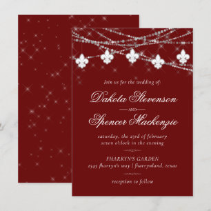 Fleur de Lis Dark Red Lights   Krimson Wedding Kaart