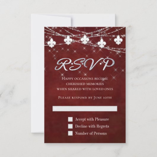 Fleur de Lis Dark Red Lights | Moody Crimson RSVP Kaartje (Voorkant)